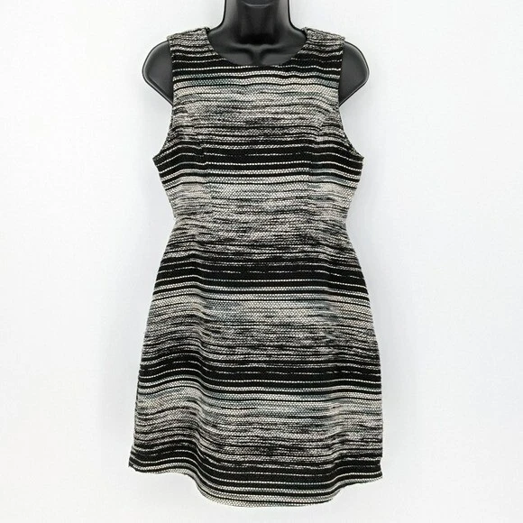 Vestido Vaina Tul Tweed M Negro Gris Crema Rayas Texturizado Difuso Algodón Lana Foto 2 de 4