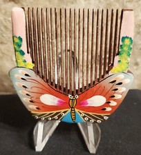 RARE Vintage Chinese Hand Painted Butterfly Motif Hair Comb antique estate