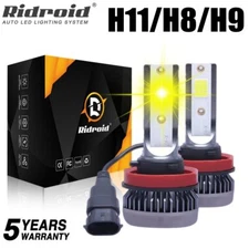 RIDROID 2X Yellow LED Bulb Kit H11 H8 H9 3000K Fog Light Bulbs Noiseless Fanless