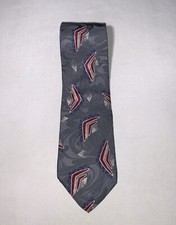 Jones New York Mens Necktie L 56 in. W 3.5 in. Gray Red Tie Silk Made in USA