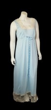 Vintage Formfit Rogers Silky Nylon Lace Blue Long Nightgown Lingerie Medium 12