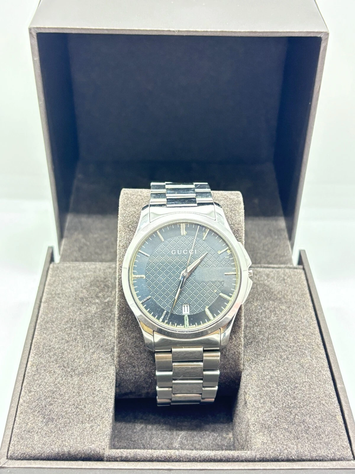 [Exc+5 avec boite] Montre Homme GUCCI G Timeless 126,4 Cadran Gris Quartz Vintage Occasion