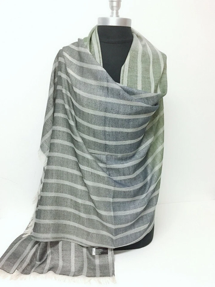 Nuevo Para hombres Ombre Rayas Panel Transparente Bufanda Larga Mantón Suave Envoltura Negro Sedoso Suave Foto 2 de 4