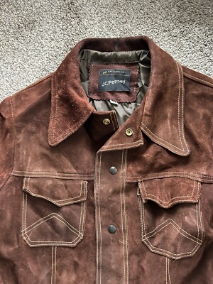 RARE VTG ~ 70s JCPenny Men's Brown Leather Snap Button Western