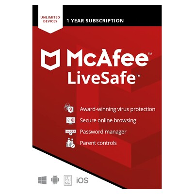 McAfee LiveSafe 2025 Antivirus Unlimited PC Geräte 1 Jahr (KARTE PER POST)