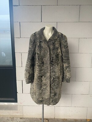 Vintage Pelz langer Mantel Folk Gr. M/L grau schwer