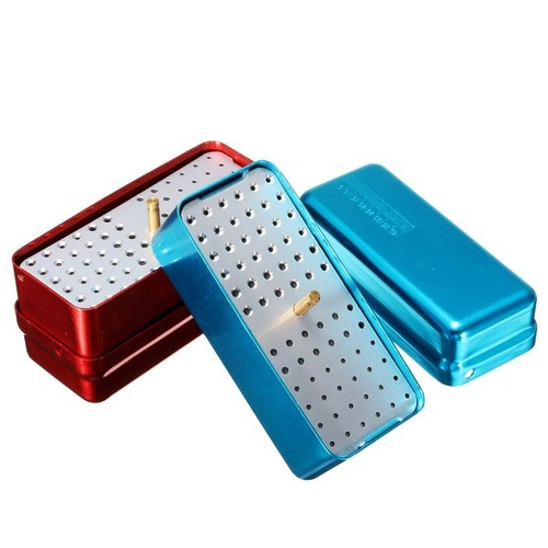 Scatola porta blocco diamantato dentale 72 fori blu/rosso custodia autoclave - Foto 4 di 13