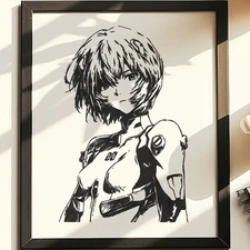 Hand Drawn (Not a Print) Rei Ayanami Evangelion Framed Pen & Ink Art Drawing