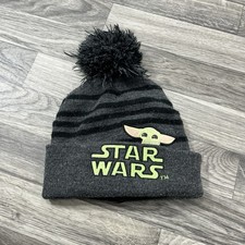 Star Wars Grogu Pom Beanie Gray Striped Winter Hat 100 Acrylic Baby Yoda