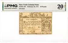 New York Colonial Note Fr#NY-167 February 16, 1771 10 Pounds PMG VF-20