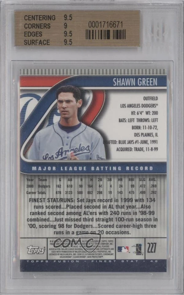 2001 Topps Fusion Shawn Green #227 BGS 9.5 GEM MINT - Image 2 of 2