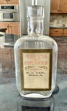 B J Karl Distillery Shumway Illinois IL WHISKEY BOTTLE Label Merry Xmas Happy NY