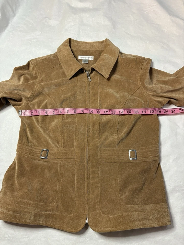 Christopher & Banks Chaqueta de Gamuza Sintética Tostada Cremallera Completa Abrigo de Pana para Mujer Talla M Foto 3 de 4