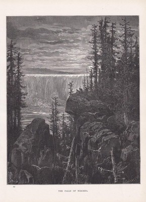 1870 GUSTAVE DORE Print - ''The Falls of Niagara'' - Engraving - 8.5 x 12.8 Inches