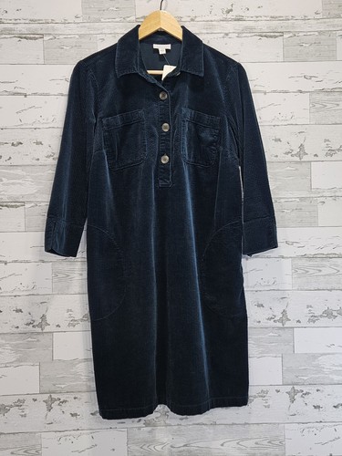 J Jill Soft Corduroy Shirt Dress Small Teal Pockets 3/4 Sleeves