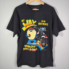 Vintage 90s Harley Davidson Taz Looney Tunes Tee Size Large Single Stitch