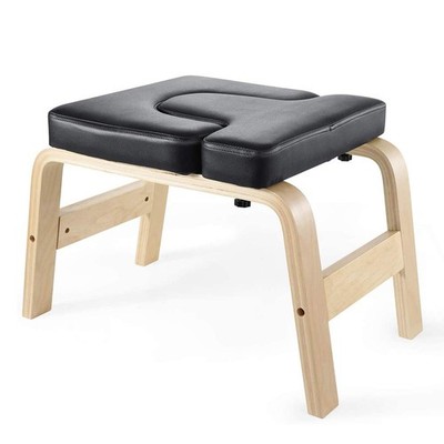 Yoga Headstand Bench Wood PU Cushions Inversion Stool Fitness Workout Portable