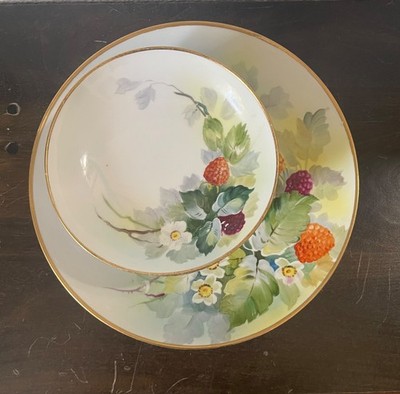 Antique Jean Pouyat Hand Painted Nippon Berry Bowl Set Serving Bowl 6 Dessert Bo