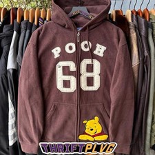 Y2K Disney Winnie The Pooh Full Zip Up Fleece Hoodie Size XL