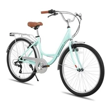 HILAND 26 inch Complete Beach Cruiser Bike for Adults, 7 Speed Step green