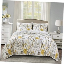 Adalia 3-Piece Yellow/Gray Quilt Set  Full/Queen Yellow  Gray