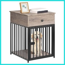 Dog Crate Furniture, Wooden Dog House, Decorative Dog Kennel with Drawer, Ind...