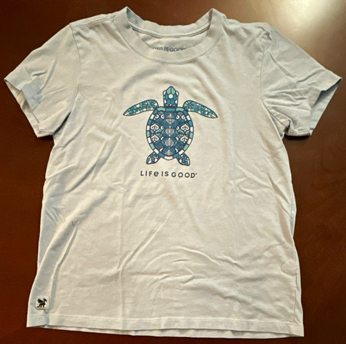 Life is Good Women’s Crusher Tee M Light Blue Crew Neck Short Sleeve Turtle