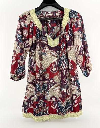 Urban Behavior Peace & Love Dress Size Medium Floral Lace Boho 3/4 Sleeve Boxy