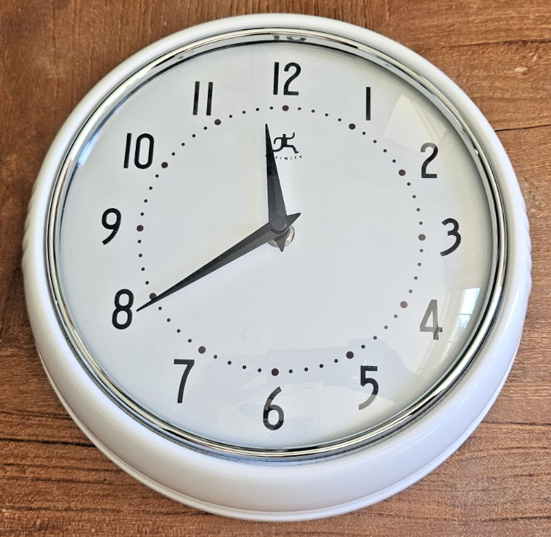 Infinity White Retro 9.5 inch Metal Wall Clock