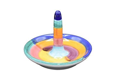 Colorful Ceramic Ring Dish / Dresser Top Jewelry Holder Hand Painted in Italy
