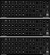 Self-Adhesive Keyboard Stickers - 3 Pack, Black Background, English US Layout
