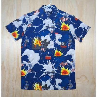 Retro Rifle Men's Medium Me and the Boyz Button Up Shirt Patriotic Skeleton