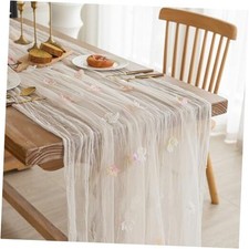 Pearl Floral Table Runner 10ft Gauze Tulle Ivory Gauze light Champagne Lace