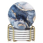 6 Pcs Navy Blue Marble Abstract Ceramic Coasters with Holder Best Absorbent D...