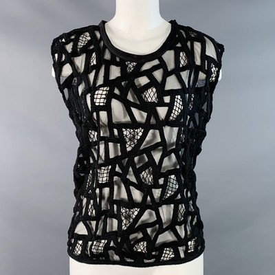 IRO Size S Black Lace Mesh Sleeveless Crew Neck Casual Top