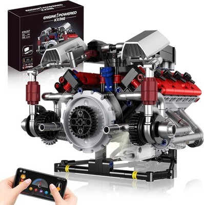 Mini V8 Engine Kits That Works Building Sets, 8-Cylinder Model Technic with Moto