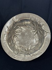 Ancien bol à poinsettia en métal argenté 10,5", plat de service décoratif