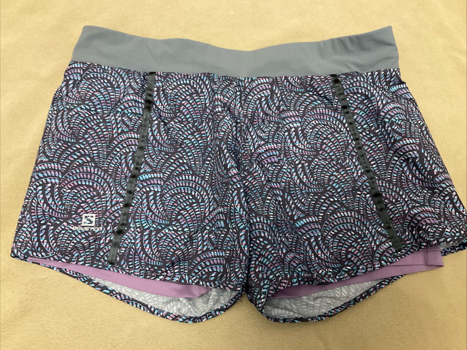 Salomon pantaloncino donna Xl Acitlite doppio strato grigio blu viola fantasia