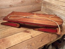 Vintage Wooden Snow Sled Red Metal Rails Wood - BEAUTIFUL