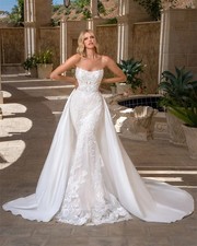 Mermaid Full Lace Applique Wedding Dresses with Detachable Train Sleeveless