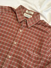 Vintage Cacharel Shirt Men's Brown Red Plaid Button Down Long Sleeve Size Med