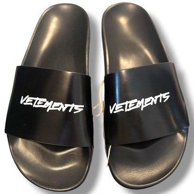 Original schwarze Vetements Pantoletten Damen Sliders Sommer Gummi Leder EU 38 UK 5