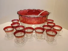 14 Pc INDIANA GLASS LEXINGTON RUBY RED PUNCH BOWL & FOOTED CUPS SET