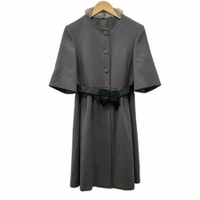 FENDI Short Sleeve Fur Belted Ribbon Gathered Coat Gray/Black Used