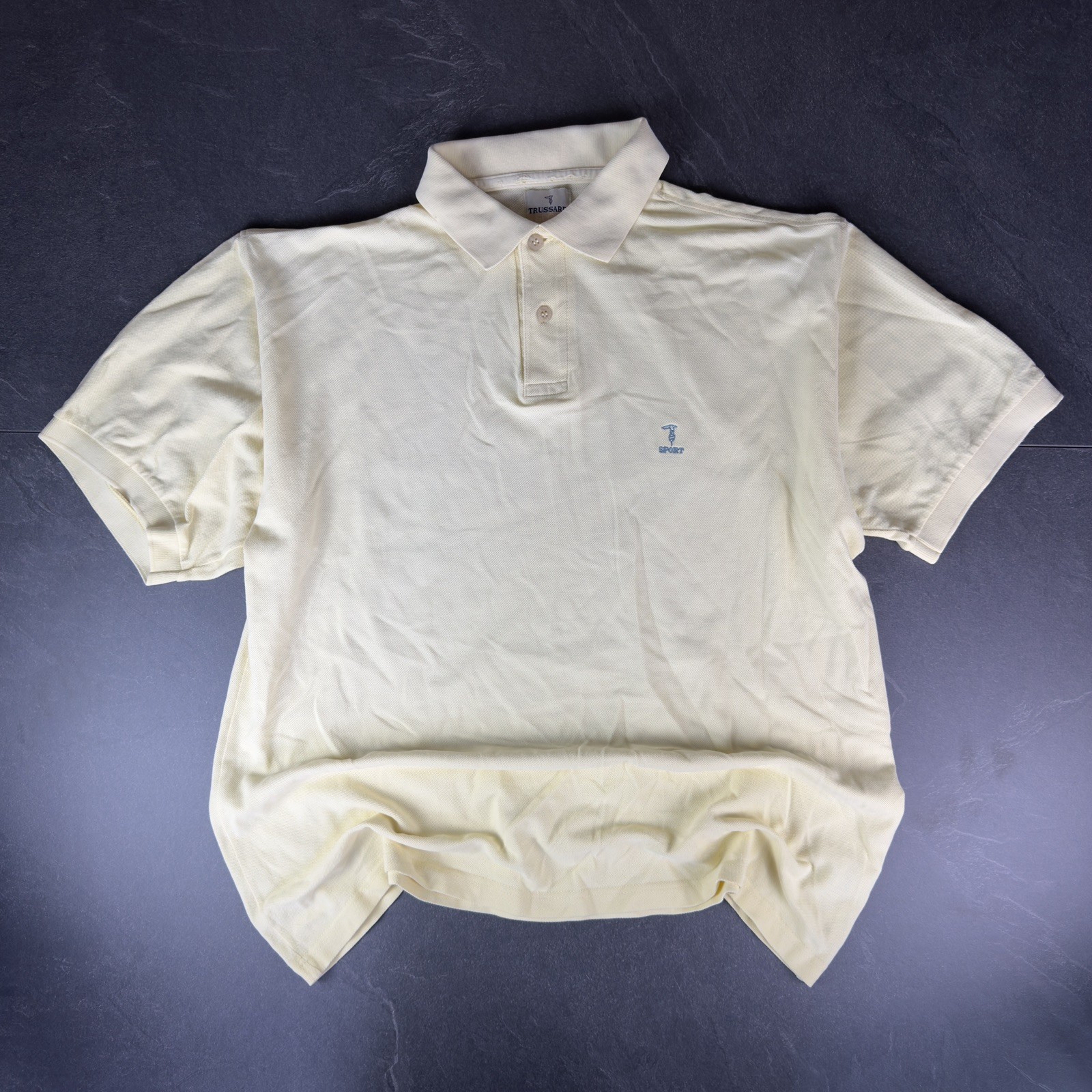 Trussardi Sport Piqué Polo Shirt Pastel Yellow Size XL Vintage 90s Casual Boxy