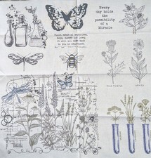 Indigo Blu. The Botanist White Cotton Fabric Panel (18x18 inch) paint ,stitch