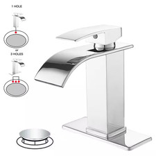 Waterfall Single Handle Single Hole Low-Arc Bathroom Faucet Bathroom Drip-Free V