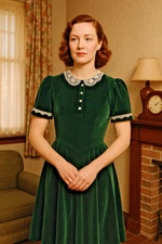 VTG Mid Century Victorian Revival Velvet Dress  Sz XS Collar Puff Sleeve