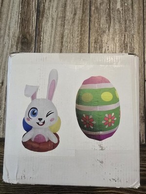 4FT Easter Inflatable Bunny & 3FT Easter Egg LED Lighted Outdoor Yard Decor Set