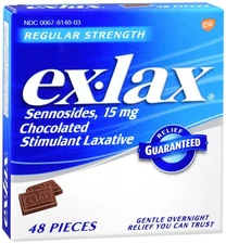 Ex-Lax Sennosides 15 mg Chocolate Stimulant Laxative Pieces Regular Strength 48